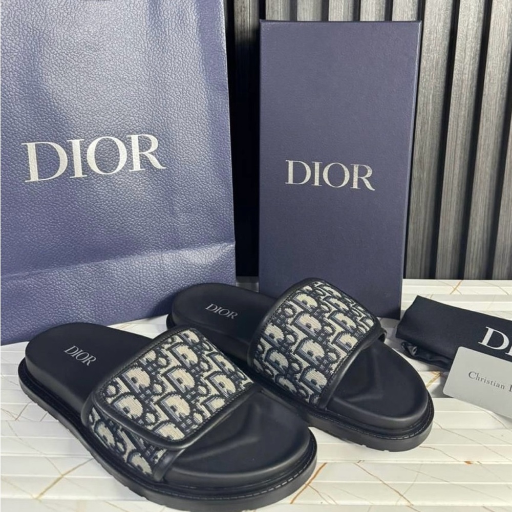 Dior Monogram Black and Gray Slides
